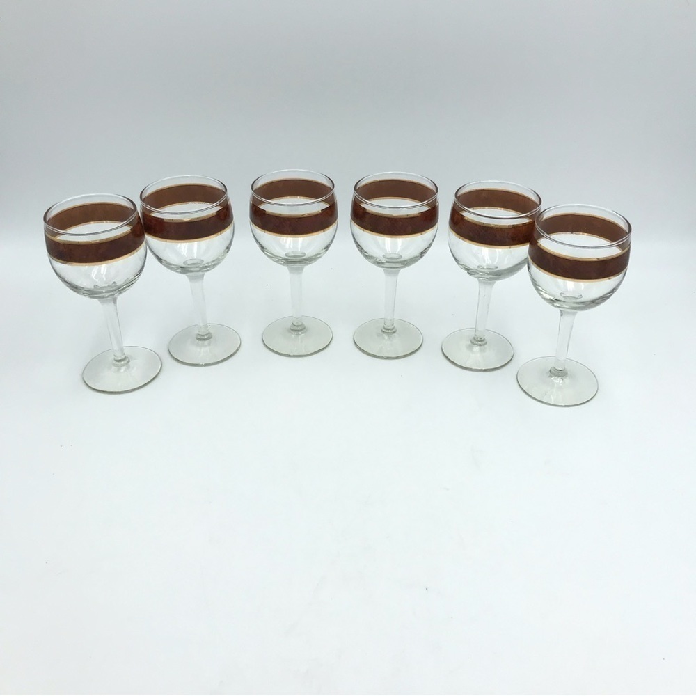 Vintage Mid Century Modern Wine Glasses Tortoise and Gold